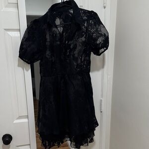 Disturbia Black Gothic Logo Tag on Sheer Fabric